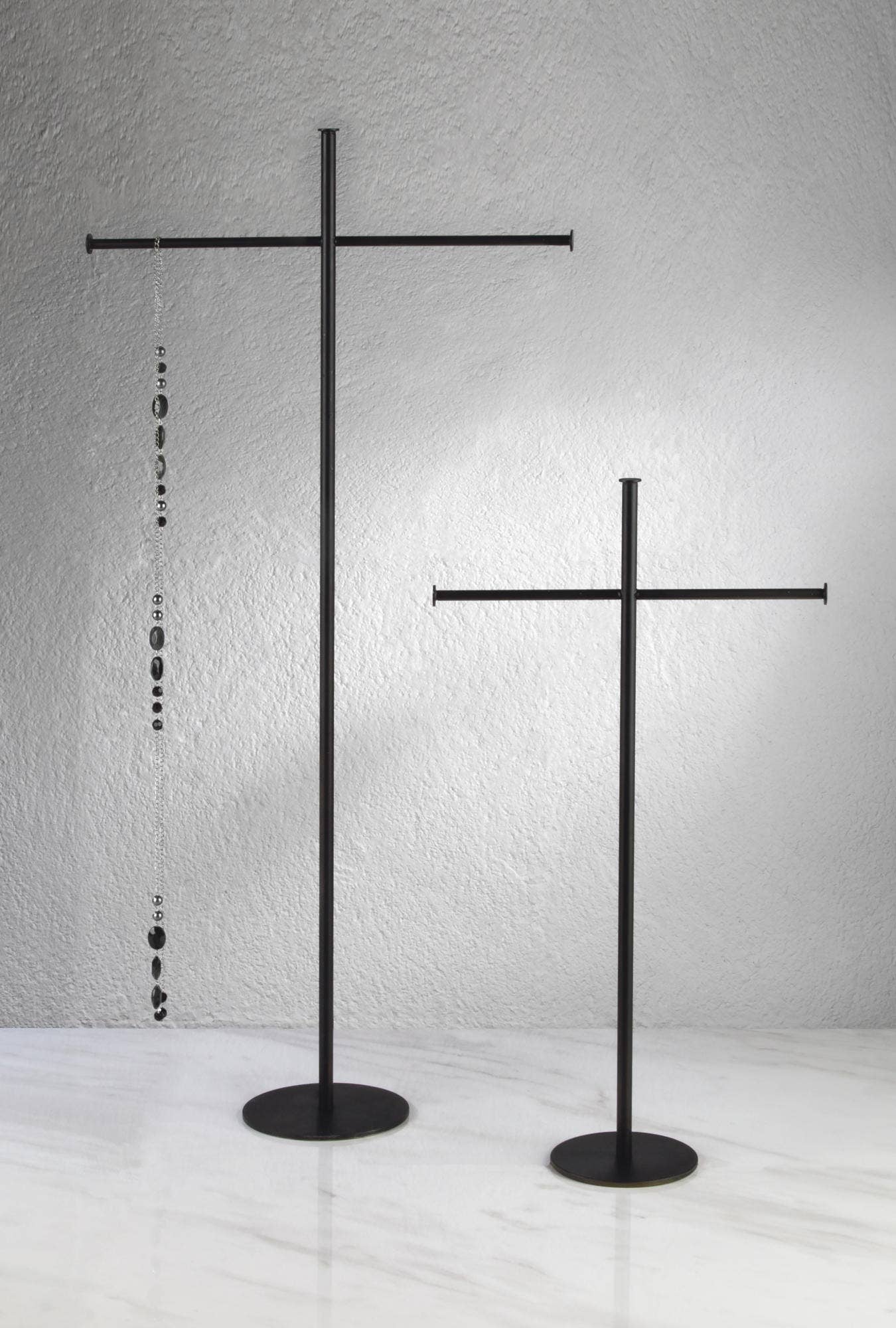 T-Bar Metal Necklace and Scarf Stands: Black / 22.25" Tall