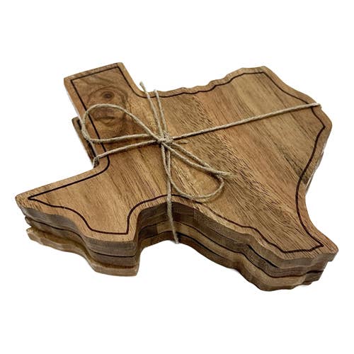 Wooden Texas Coasters, Set of 4