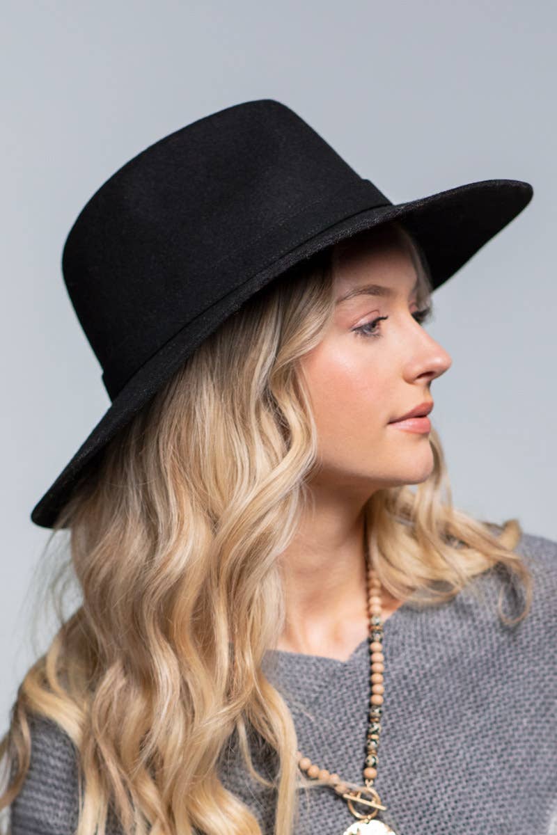100% Wool Simplistic Panama Hat: Black / OS