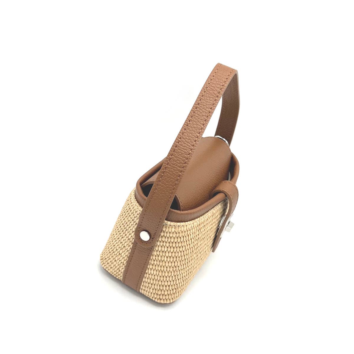 Summer collection, raffia and leather mini chain bag, Made in Italy, art. 112475: Camel