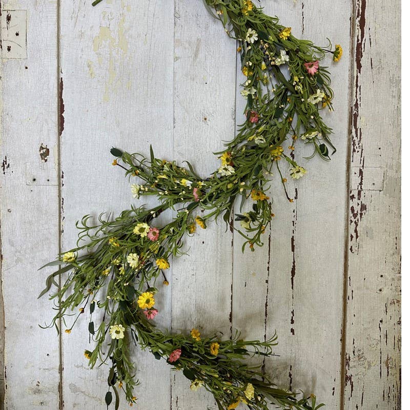 Mixed Spring Flower Garland, Foam, 64 inch, GR, CR, PI, YE