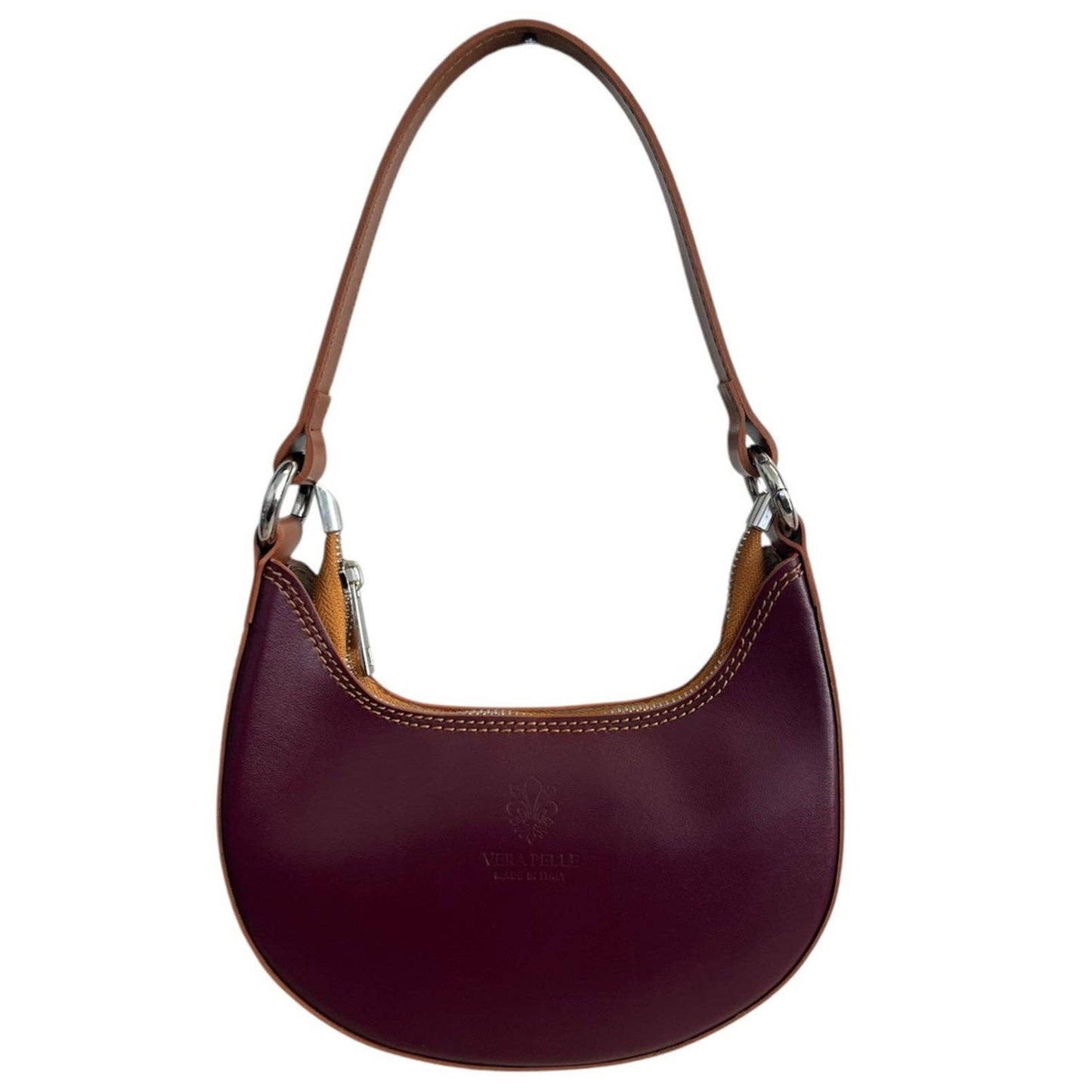 Modarno Women's Handbag with Removable Handle Bicolor in Genuine Cowhide Leather 21x5x12 cm: Sable