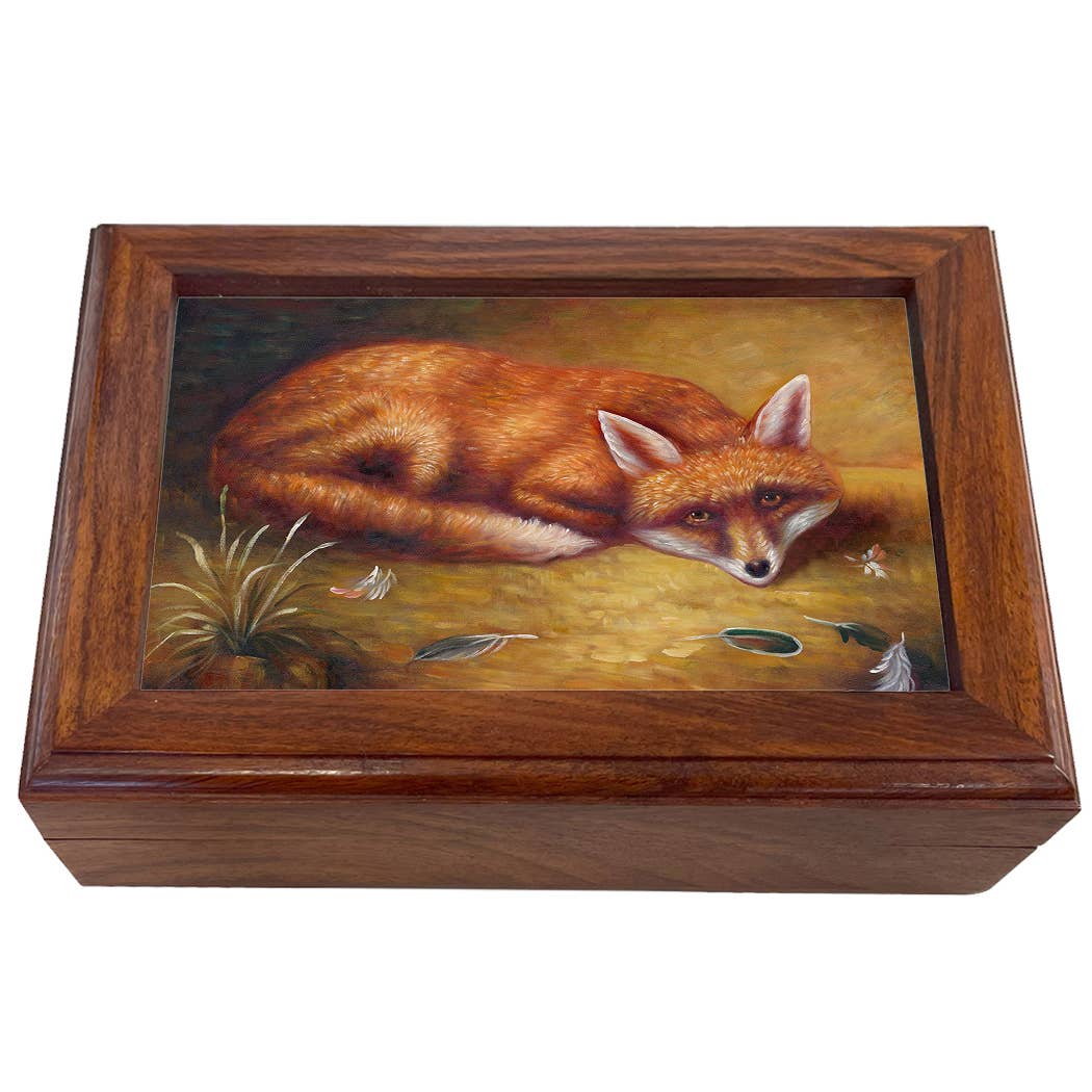 Fox's Meal Painting Reproduction Solid Wood Trinket Boxes: Wood and Glass