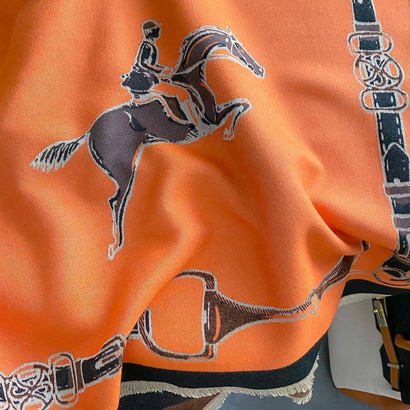 Hunter Horses Acrylic Cashmere Scarf: Orange