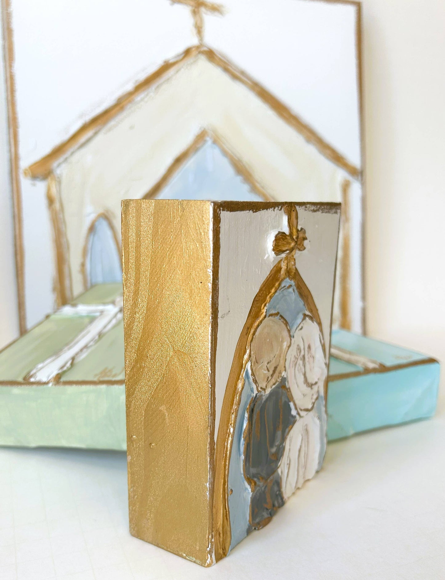 At the Church Door - Bride and Groom Wedding textured block