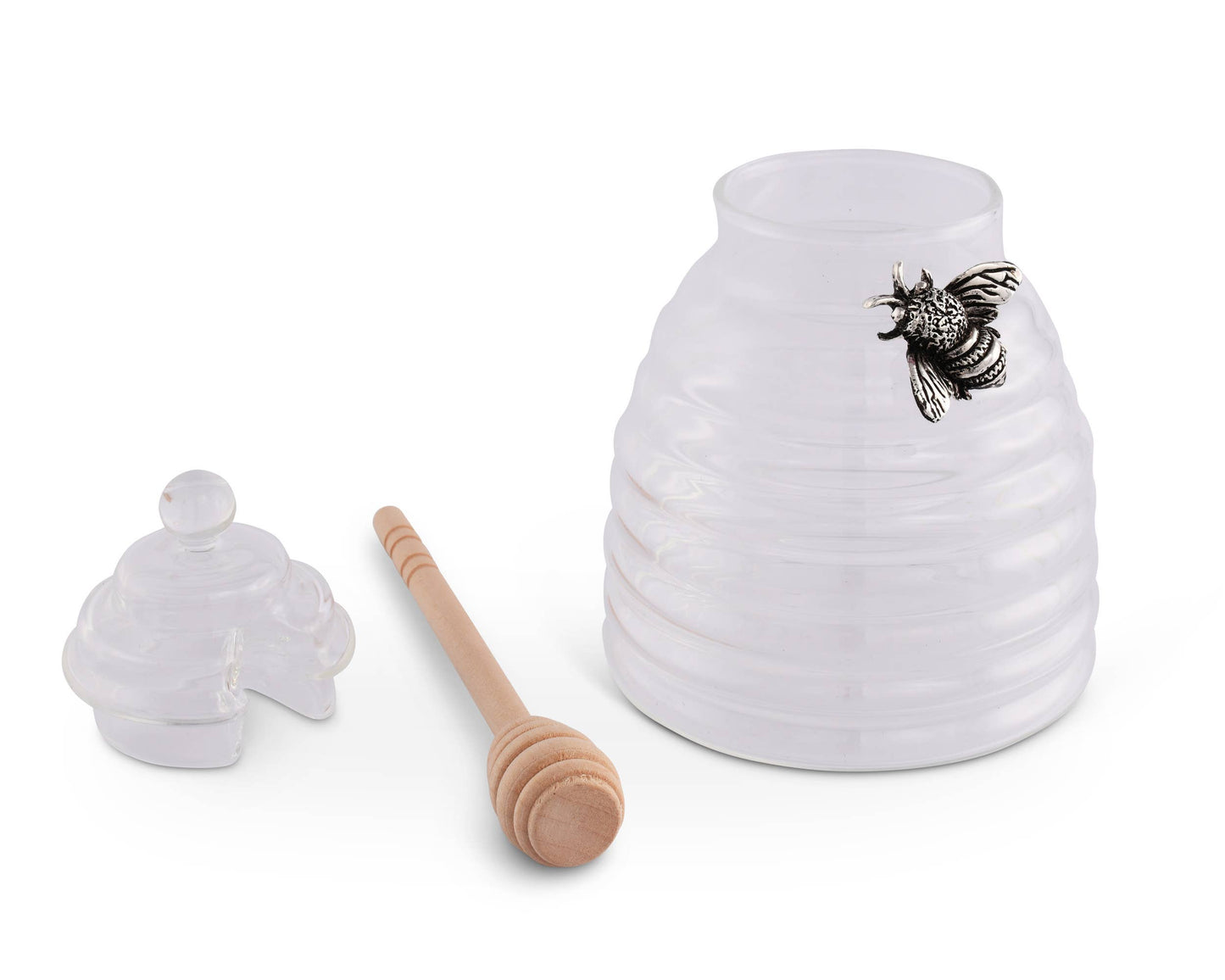 Silver Bee Honey Jar / Pot with Dipper
