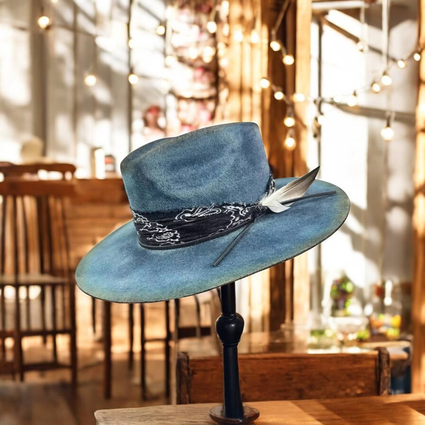 Blue Mesa Western Flat Brim Hat: Sky Blue