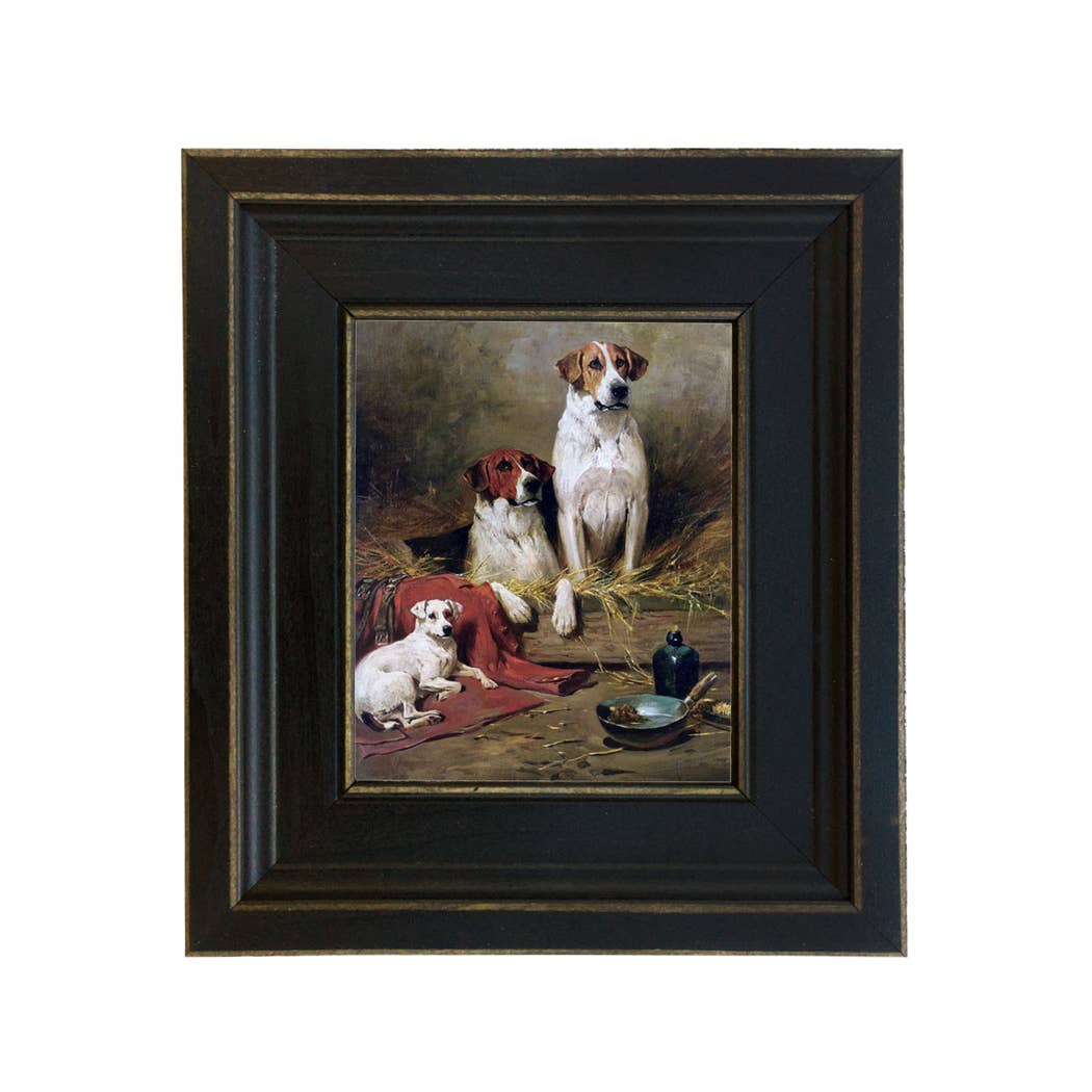 Three Hounds Framed Oil Painting Print on Canvas Black Frame: 5" x 6"