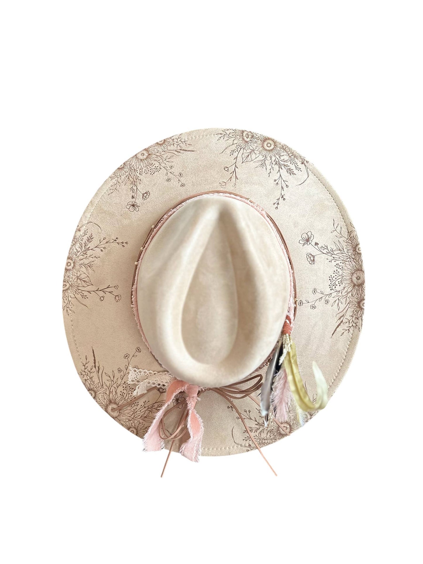 Suede Rancher Hat, Cowboy Hat | Sunflower Floral Brim: Grey