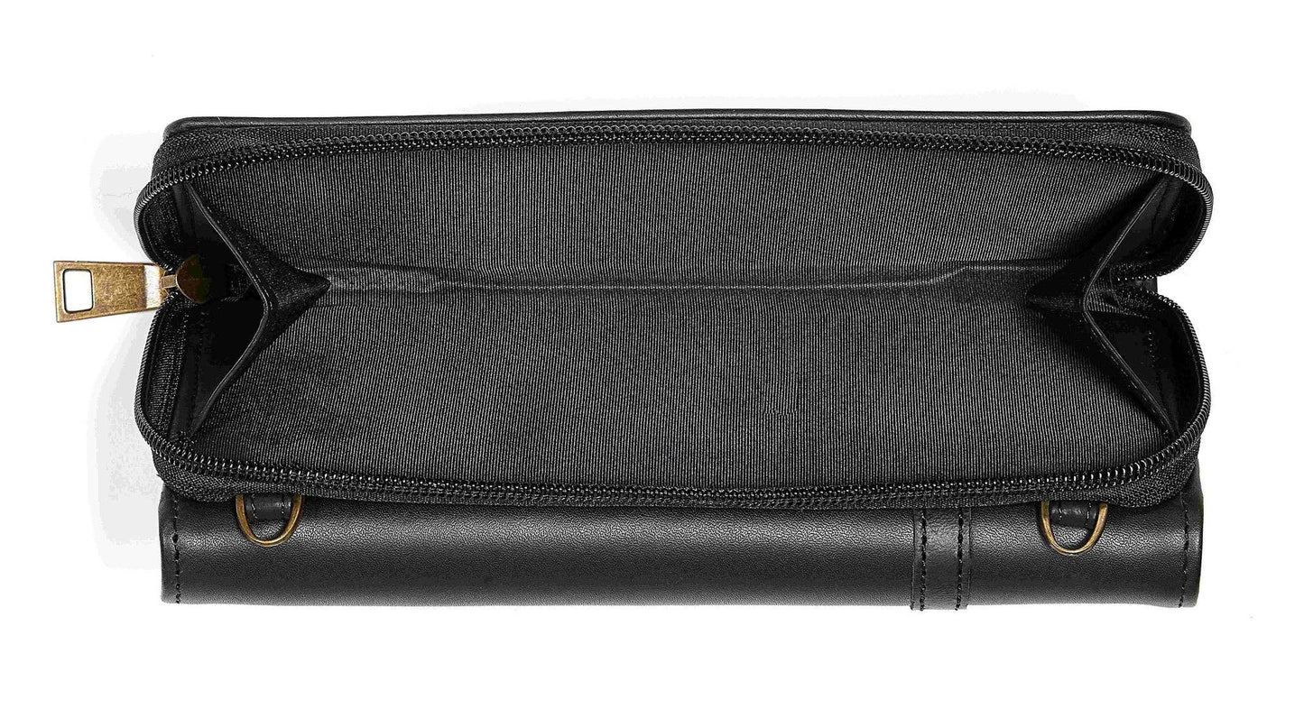 AWST Int'l Snaffle Bit Leather Cross Body Wallet: Black / STD