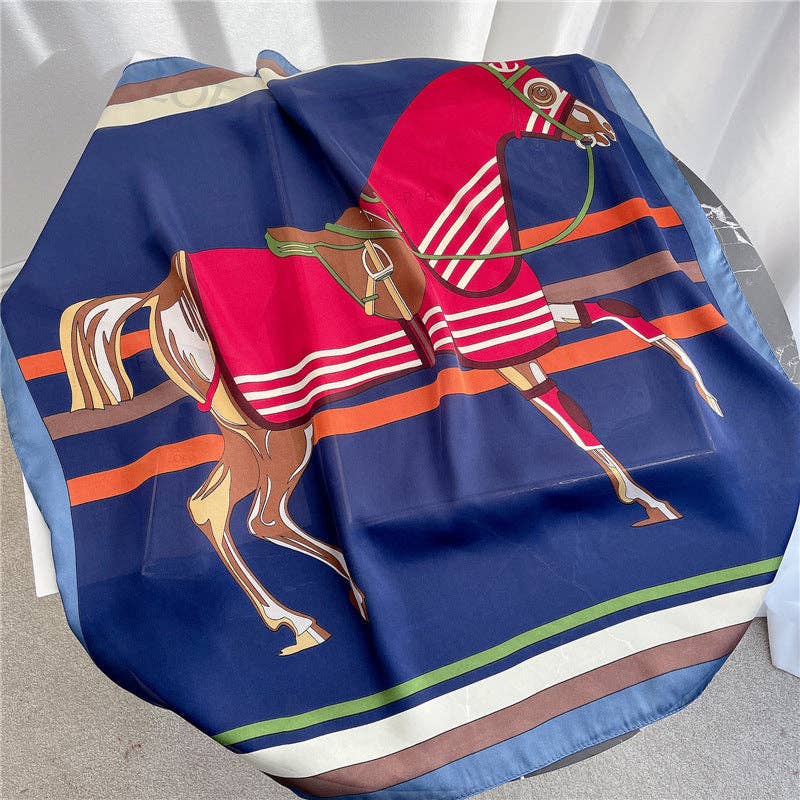 AWST Int'l Classic Equestrian Silky Scarf: Navy