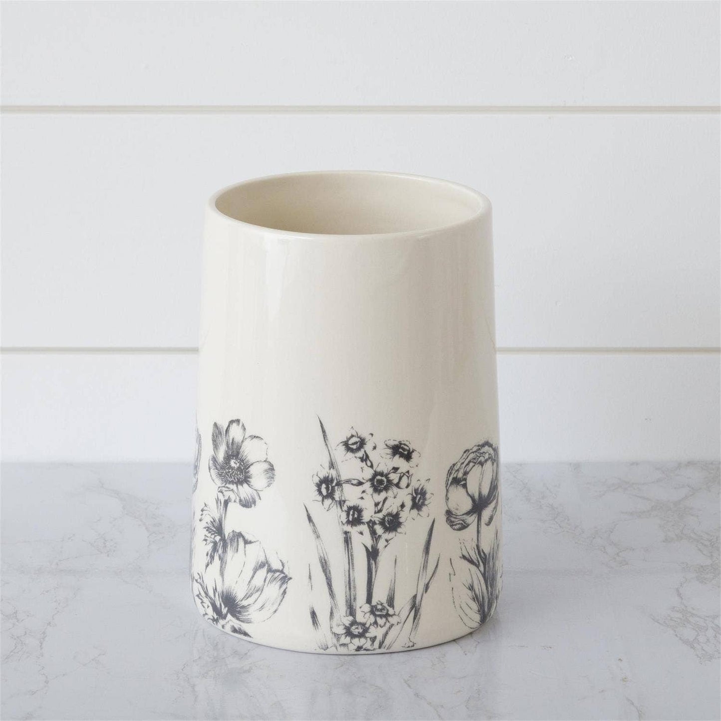 Black and White Botanical Utensil Crock