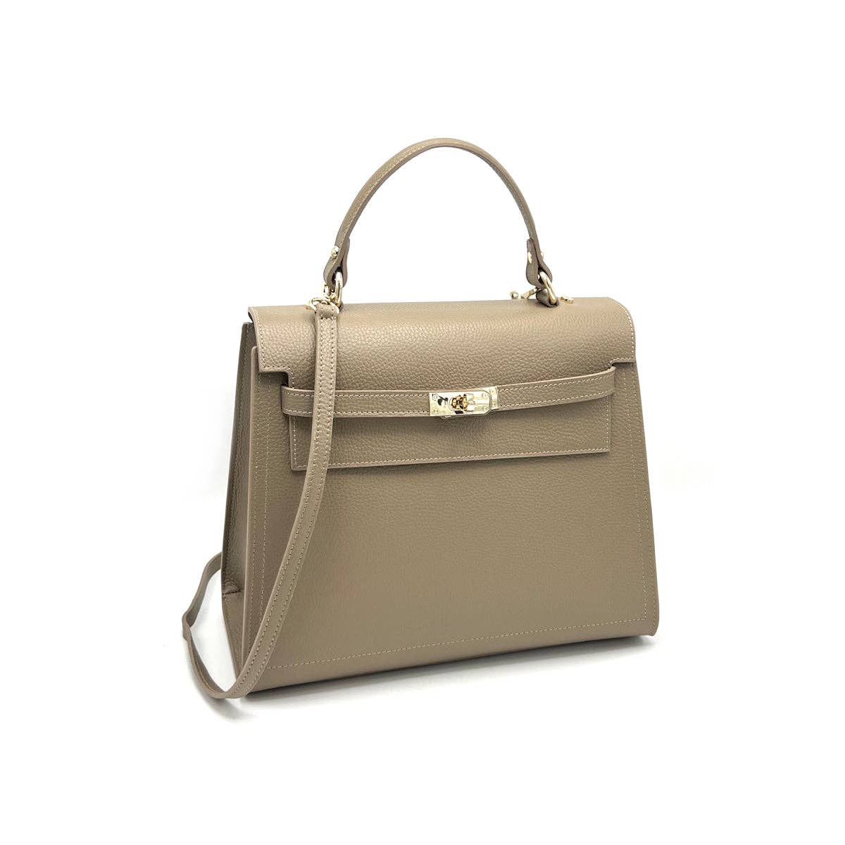 Genuine leather top handle bag XL, Made in Italy, art. 112634: Camel