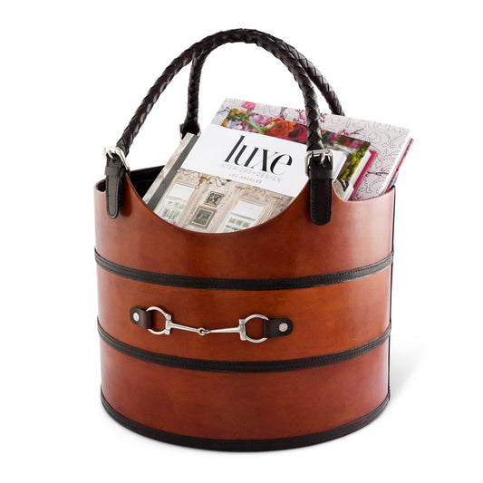 Premium Genuine Leather Equestian Bit Magazine Basket – Stylish Home and Office Organizer