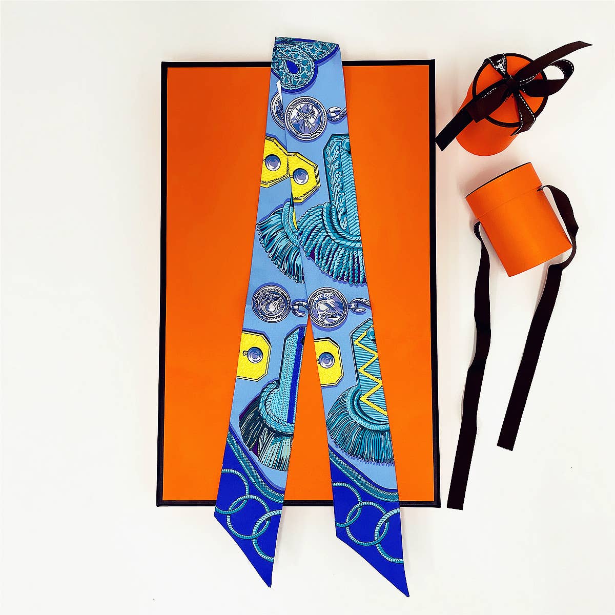 Epaulette Twilly Scarf and Box: Blue