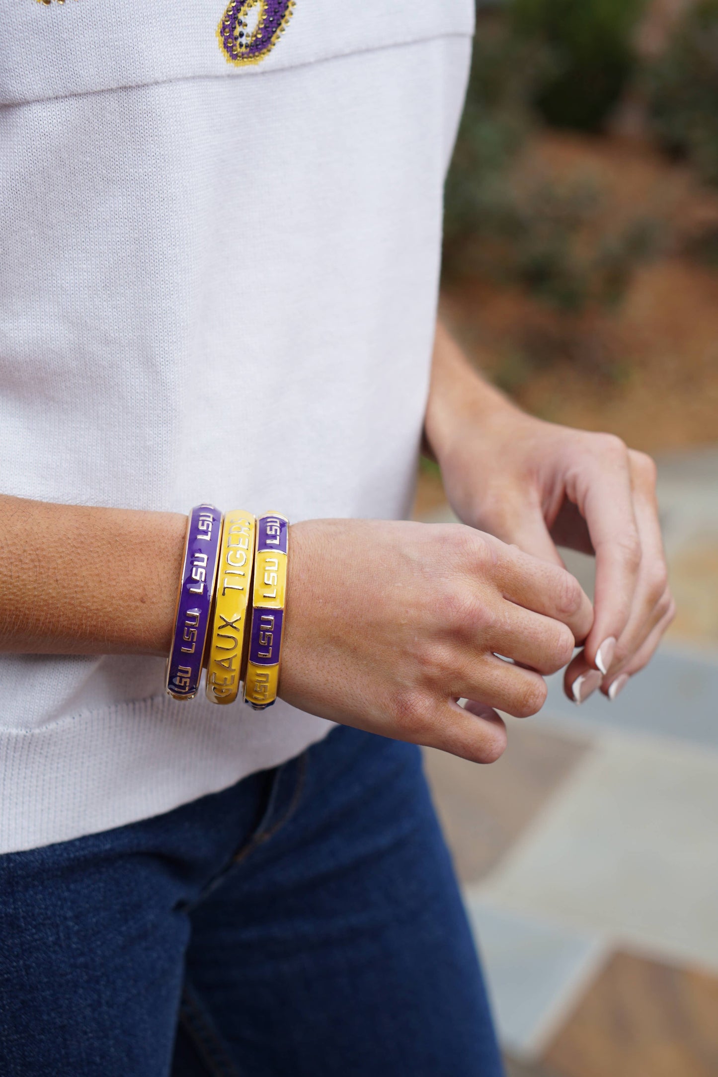 LSU Tigers Sculpted Enamel Checkered Hinge Bangle: Purple