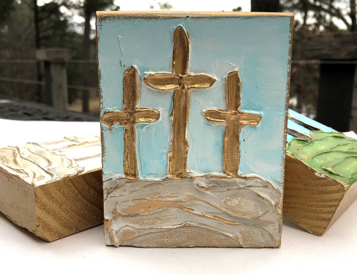 4x6 Easter "On Calvary" hand painted textured wood block