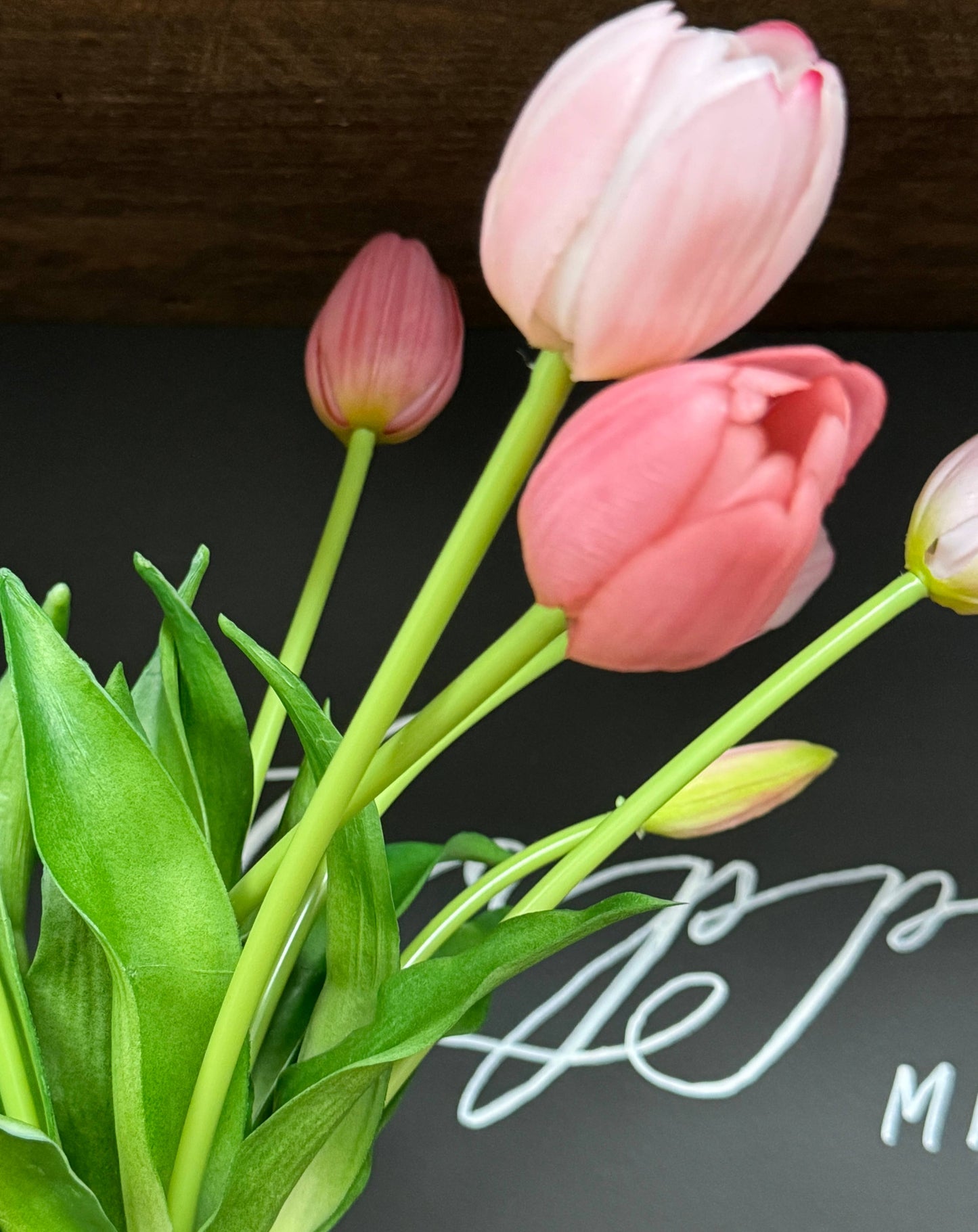 16" Real Touch Tulip-3 flowers 2 buds: Soft Pink