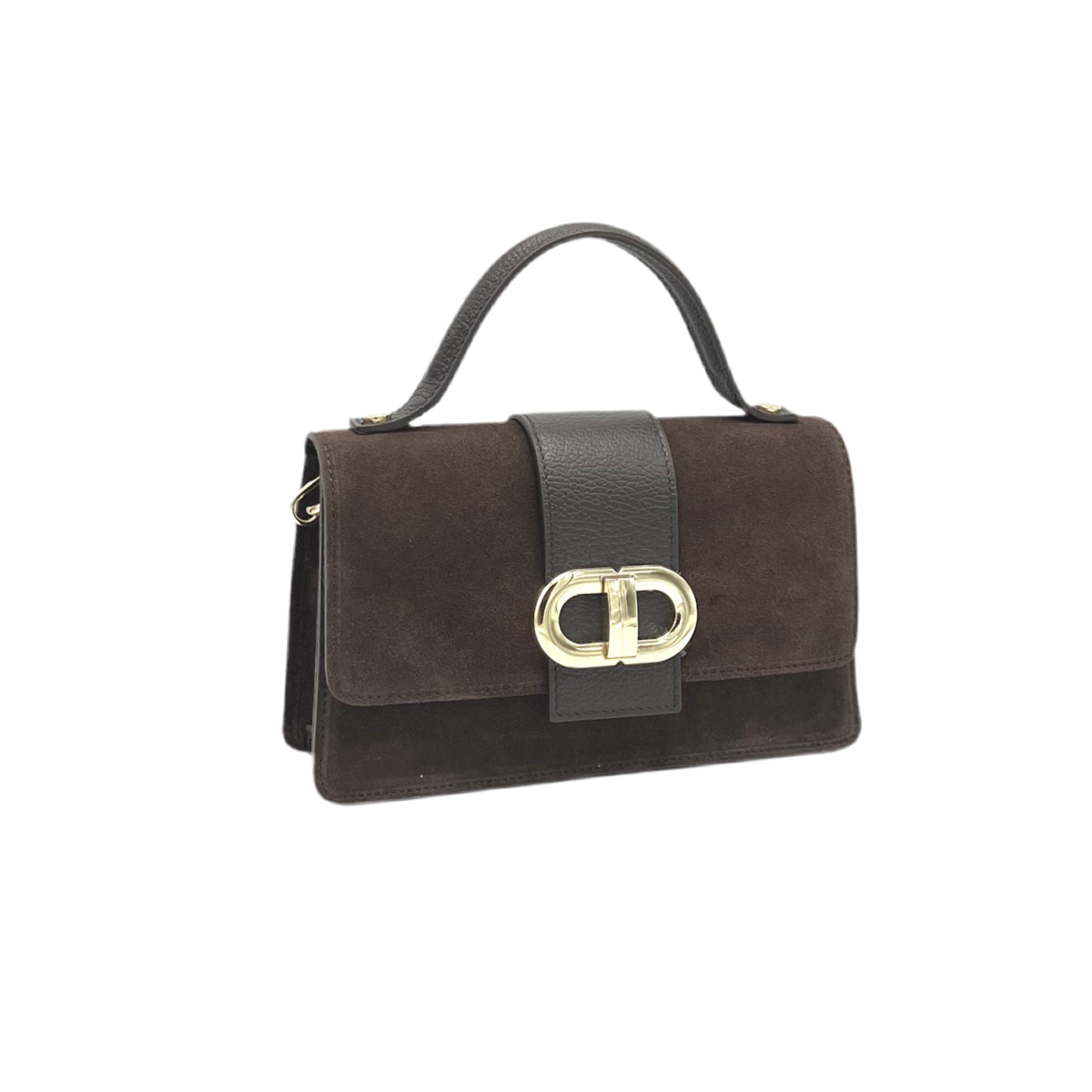 Suede leather clutch bag with chain, Made in Italy, art. 112633: Camel