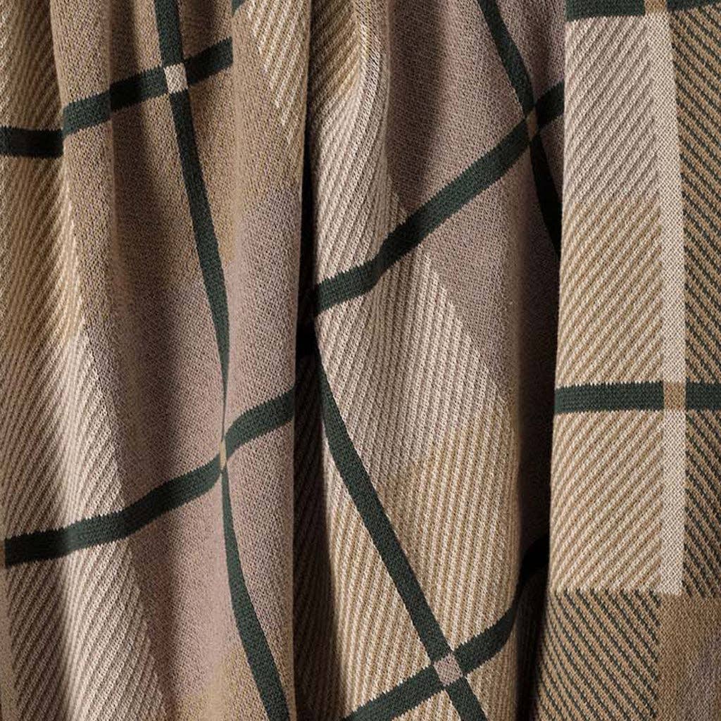 Cotton Sustainable Knit Stripe Throw Blanket - Equestrian Barn Plaid: Green