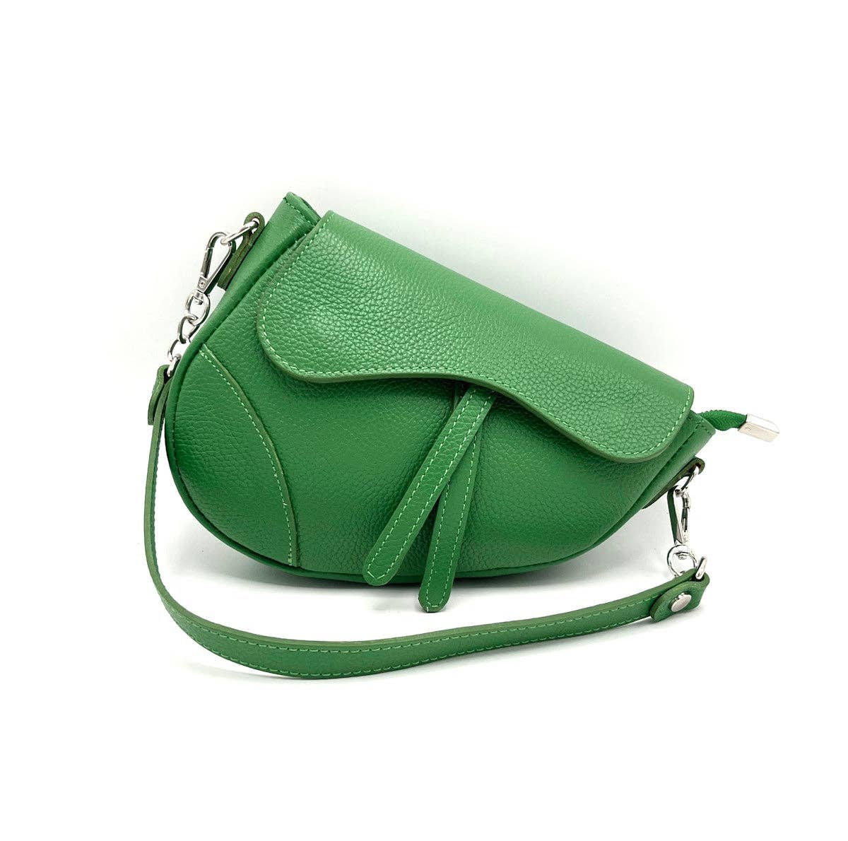 English Saddle Genuine Leather Shoulder Bag, Made in Italy ~ Taupe