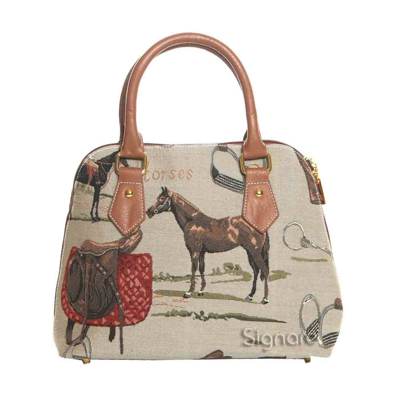 Equestrian Horse Convertible Top Handle Purse Handbag