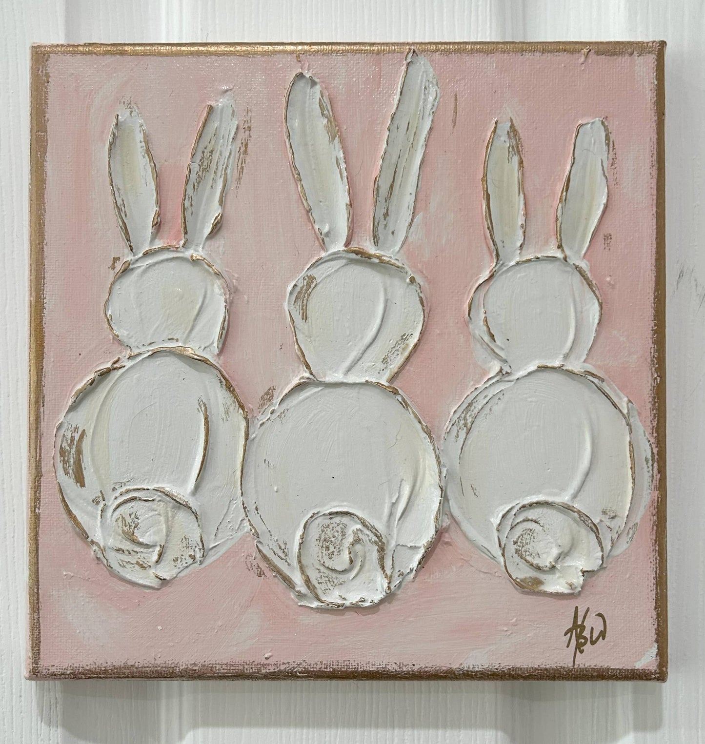 Bunny Trio  canvas  painted & textured  ~ Easter: Pink