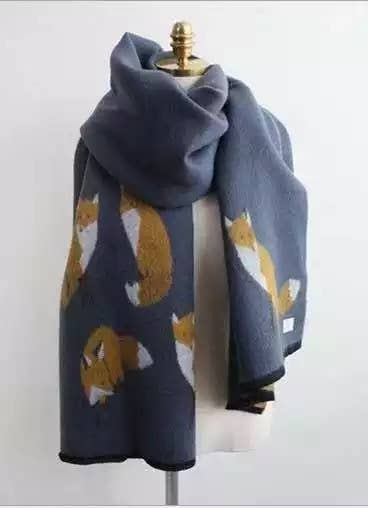 Tallyho Mr Fox Soft Winter Scarf Shawl: Dark Grey/Mustard