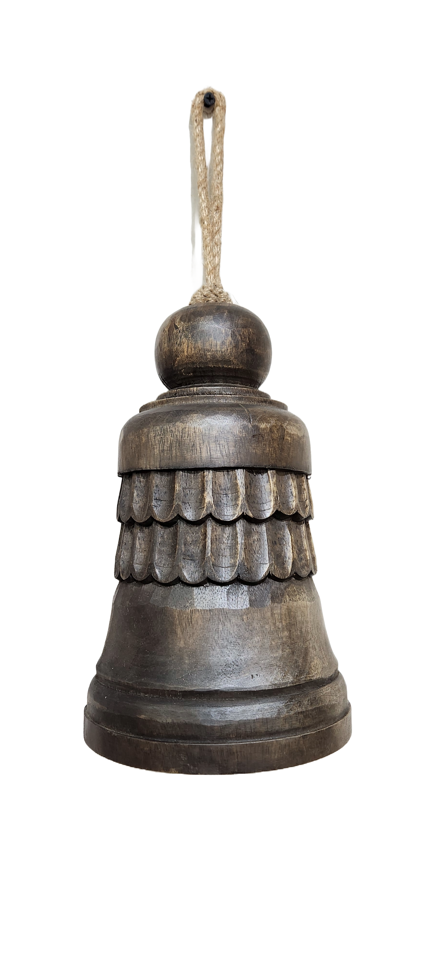 Hand Cardved Wooden Bells 9" Hollow inside with clacker