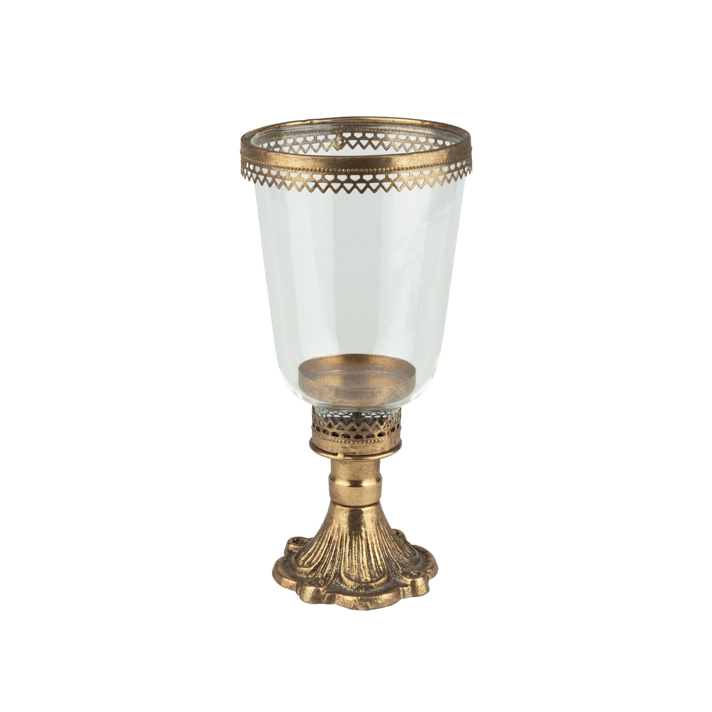 A00551: Glass hurr lamp hldr,rmv gls,cast base,mtl rim,9.5in