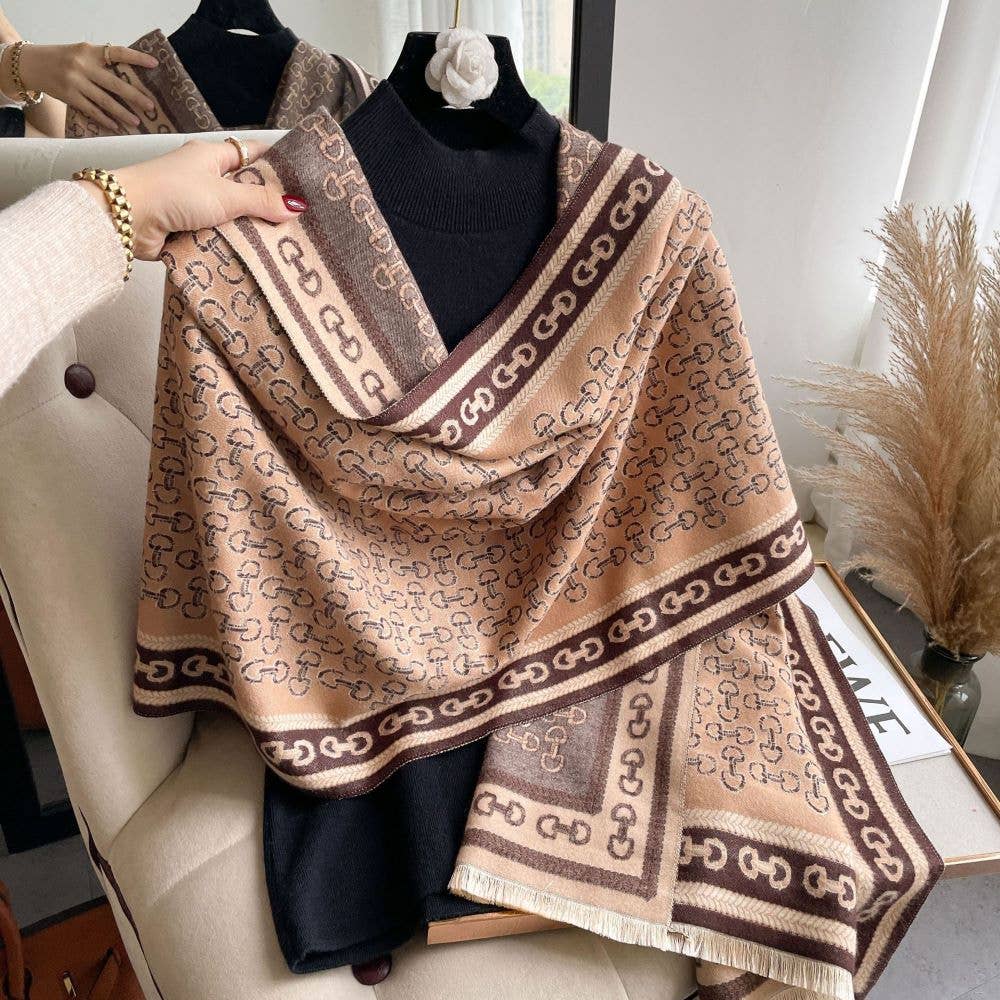 AWST Int'l Snaffle Bit Acrylic Cashmere Scarf: Brown