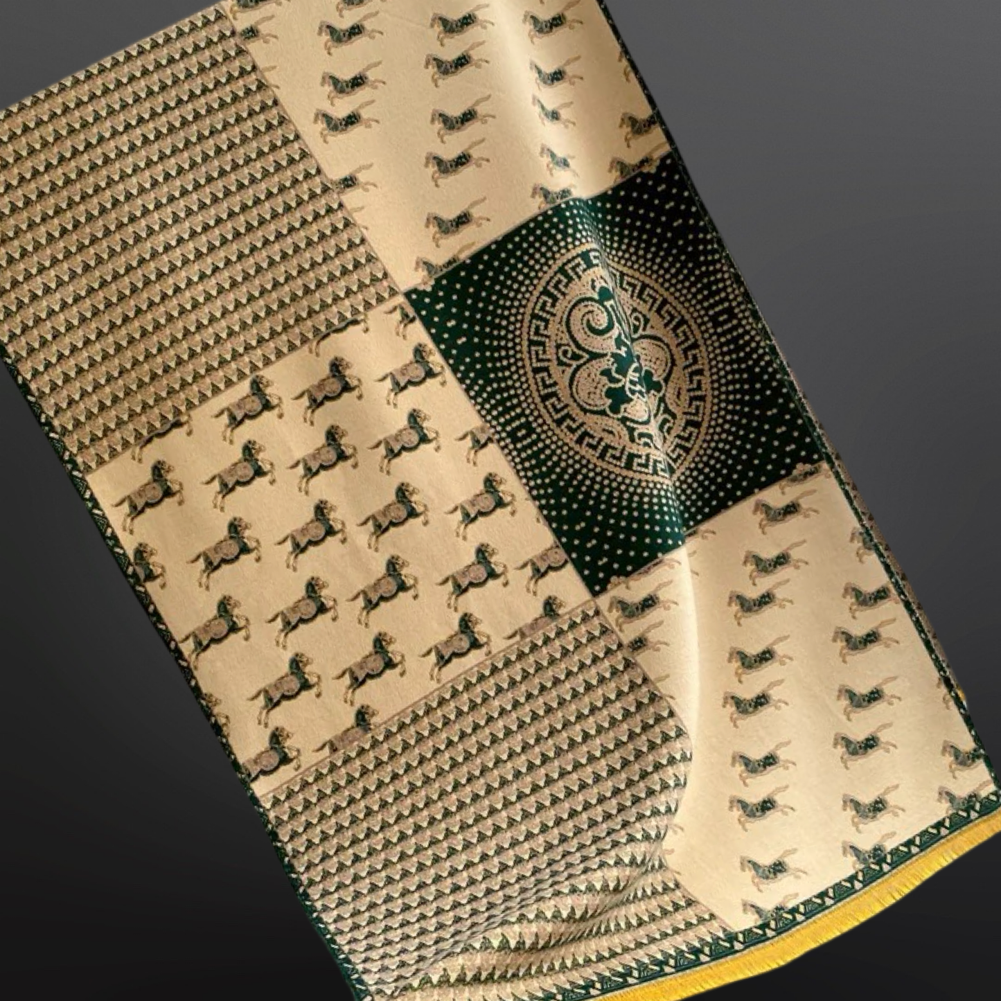 Prancing Pony Equestrian Horse Print Scarf: Blue/Orange