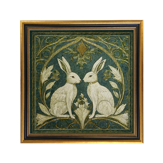 Two Rabbits Art Nouveau Vintage Style Print Behind Glass: Small