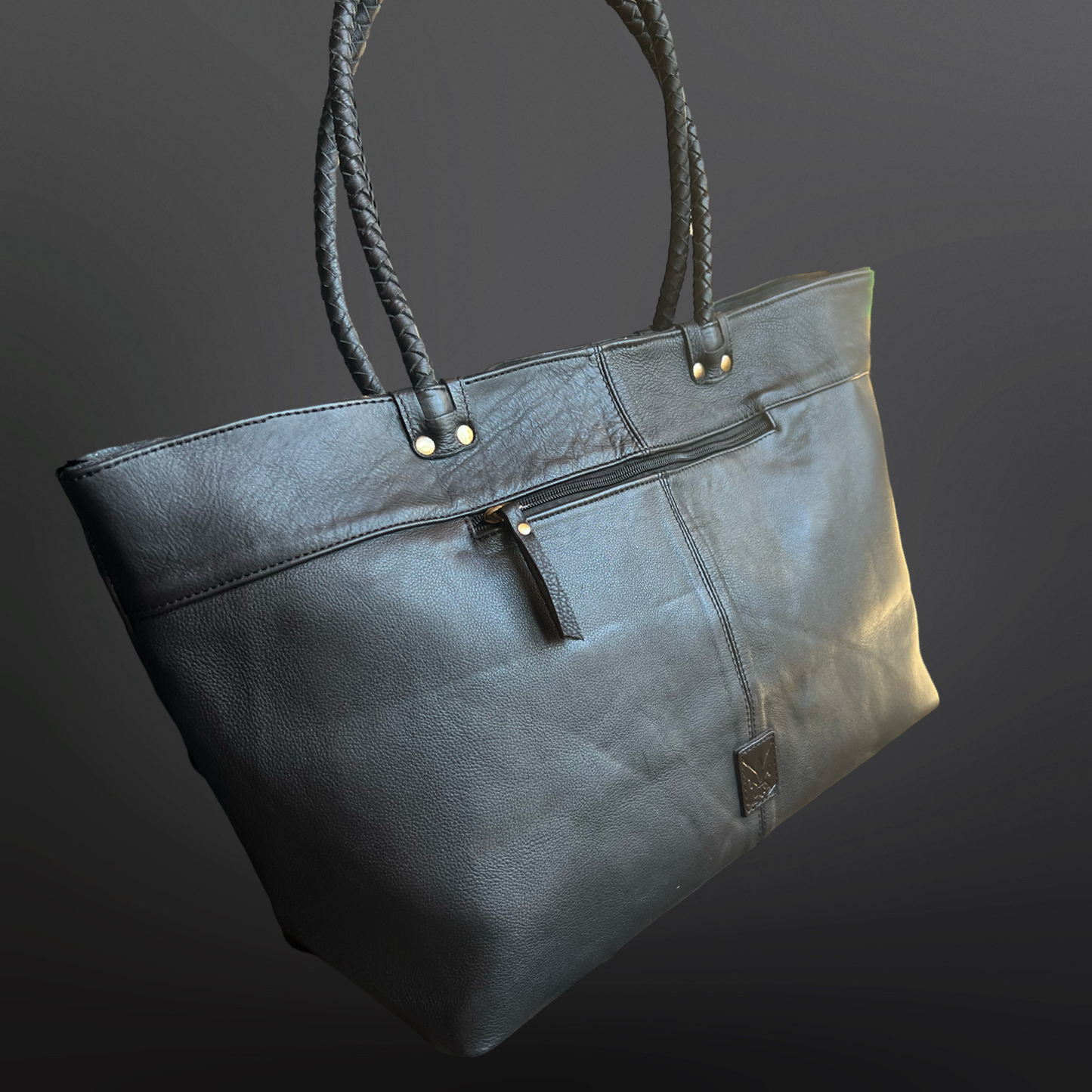 Equestrian Snaffle Bit Leather Tote Bag Purse Black