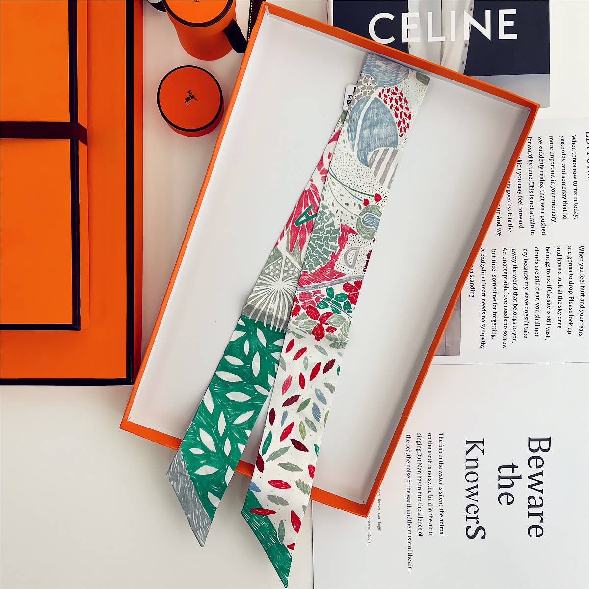 Petals Ribbon Scarf and Box: Blue
