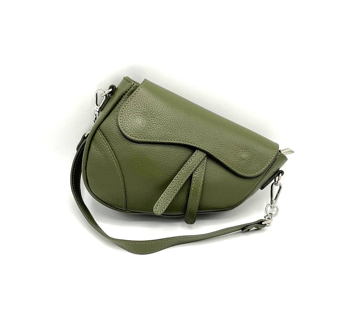 English Saddle Genuine Leather Shoulder Bag, Made in Italy ~ Taupe