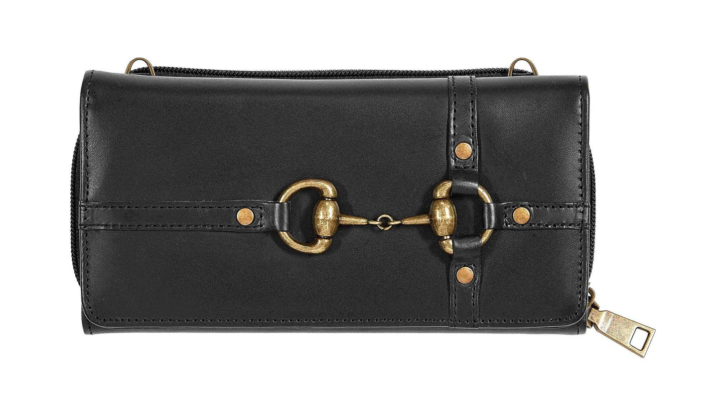 AWST Int'l Snaffle Bit Leather Cross Body Wallet: Black / STD