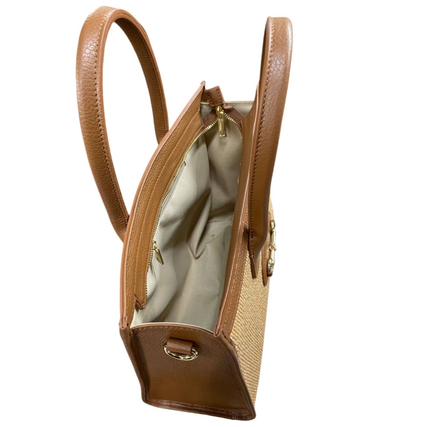 Modarno Shopper Shoulder Bag genuine leather and raffia 27x12x22: Leather