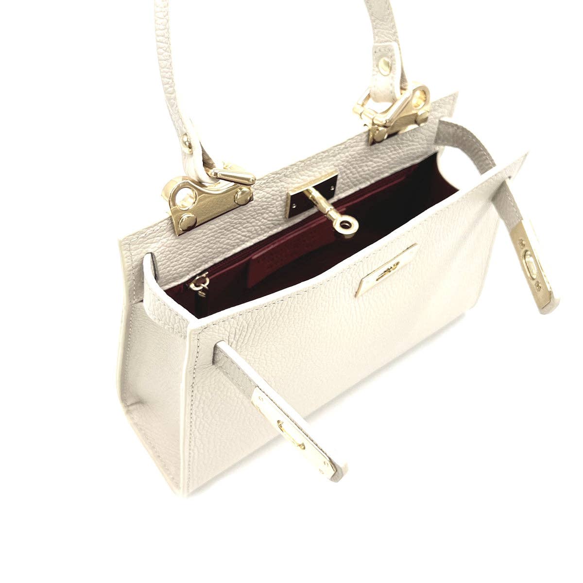 Genuine leather shoulder bag, Made in Italy, art. 112607: Beige