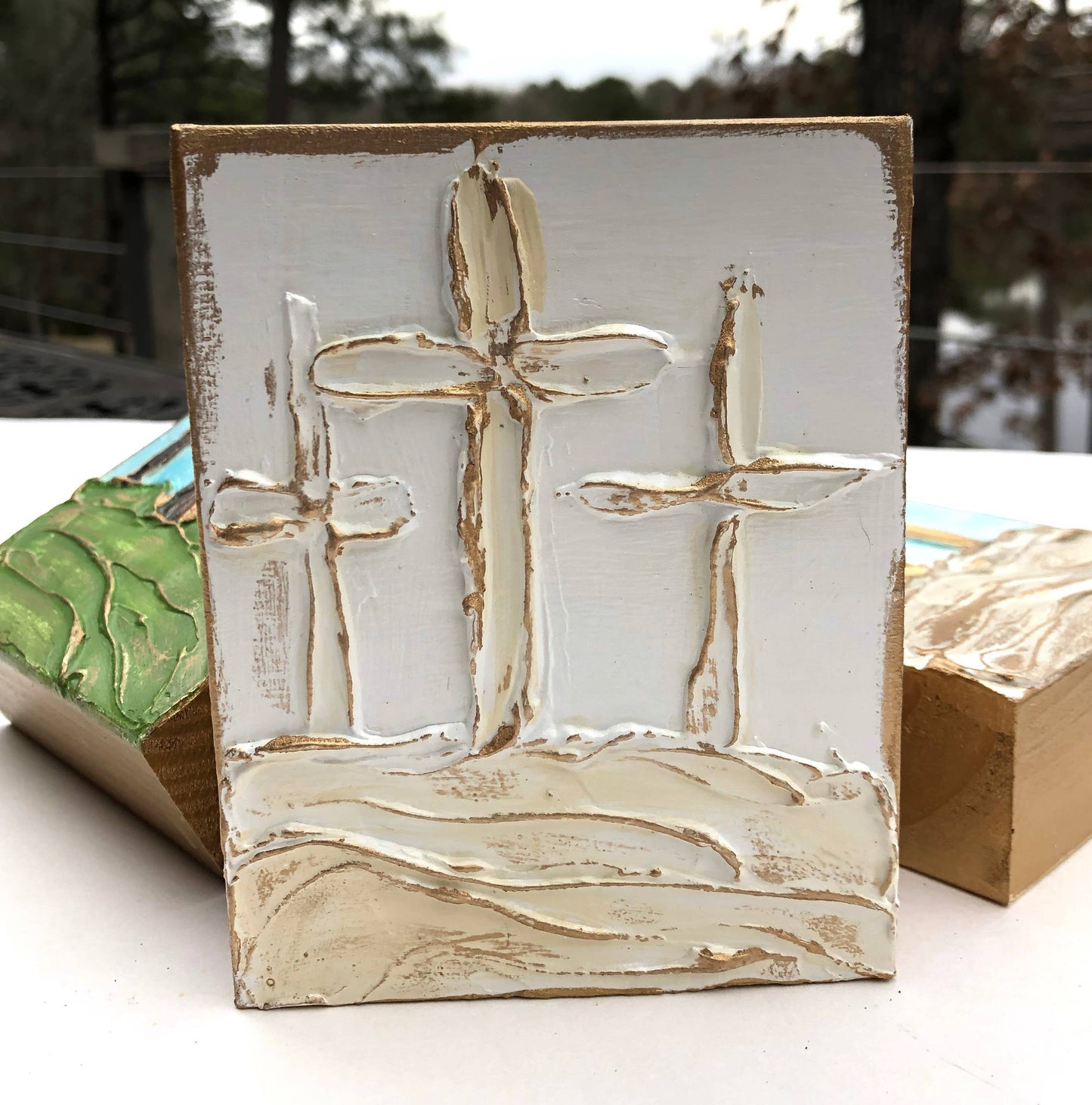 4x6 Easter "On Calvary" hand painted textured wood block