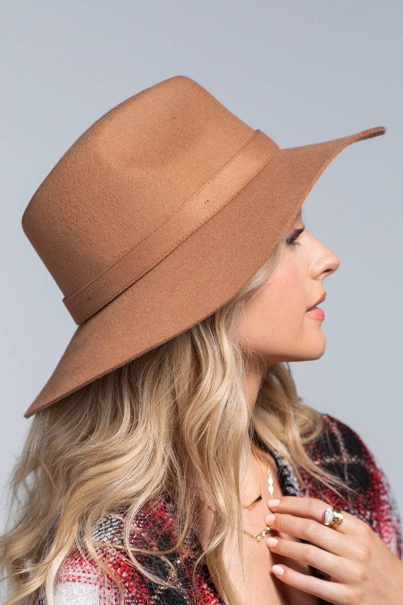 100% Wool Simplistic Panama Hat: Black / OS