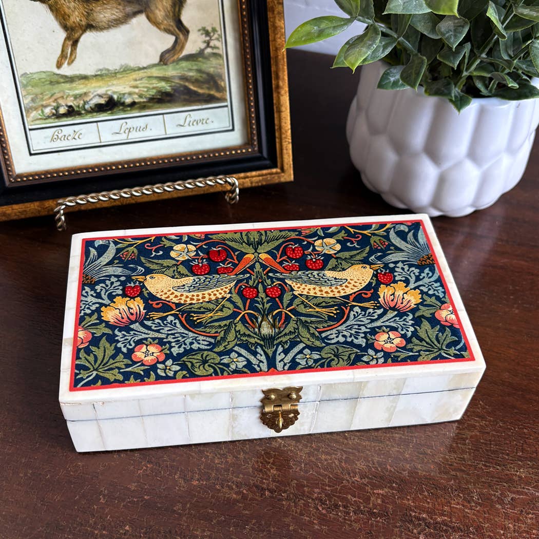 Strawberry Thief Printed Genuine Bone Jewelry Storage Box