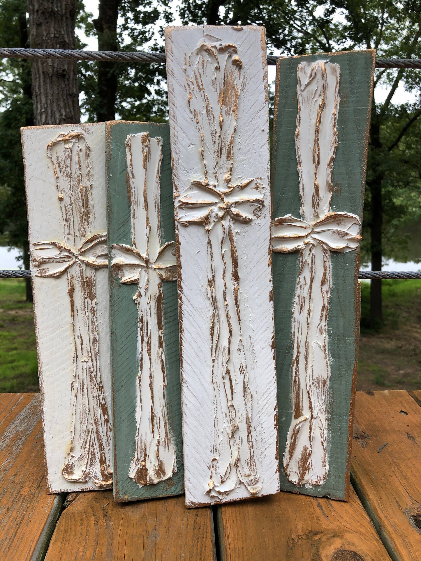 Traditional Cross handmade textured wood block: Sage background