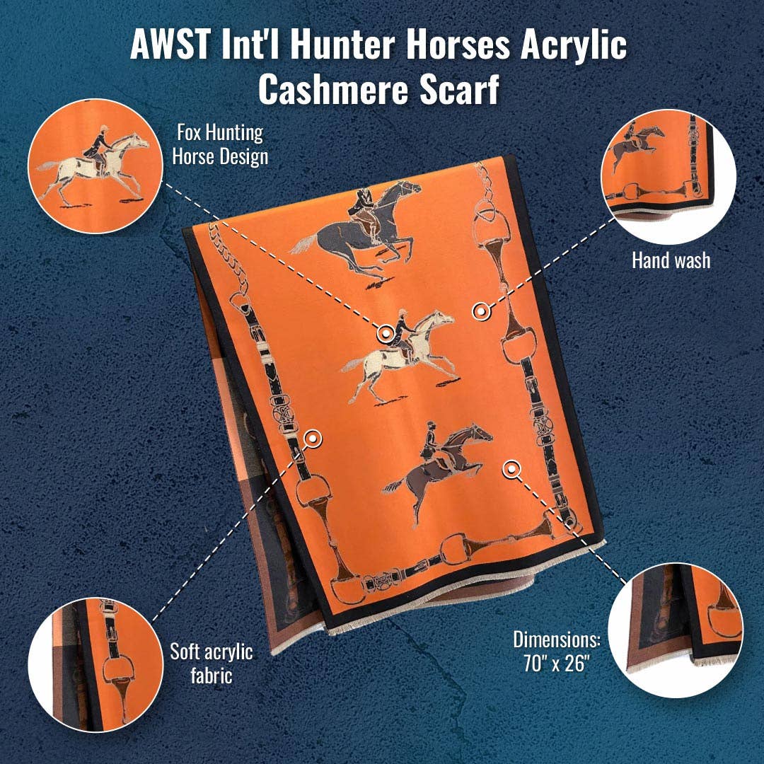 AWST Int'l Hunter Horses Acrylic Cashmere Scarf: Orange