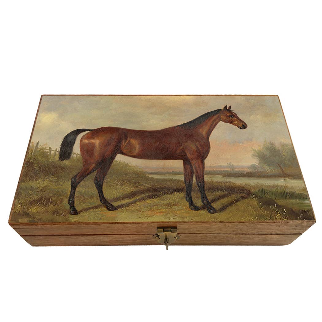 Hunter In A Landscape Decorative Solid Wood Trinket Boxes: Wood and Glass