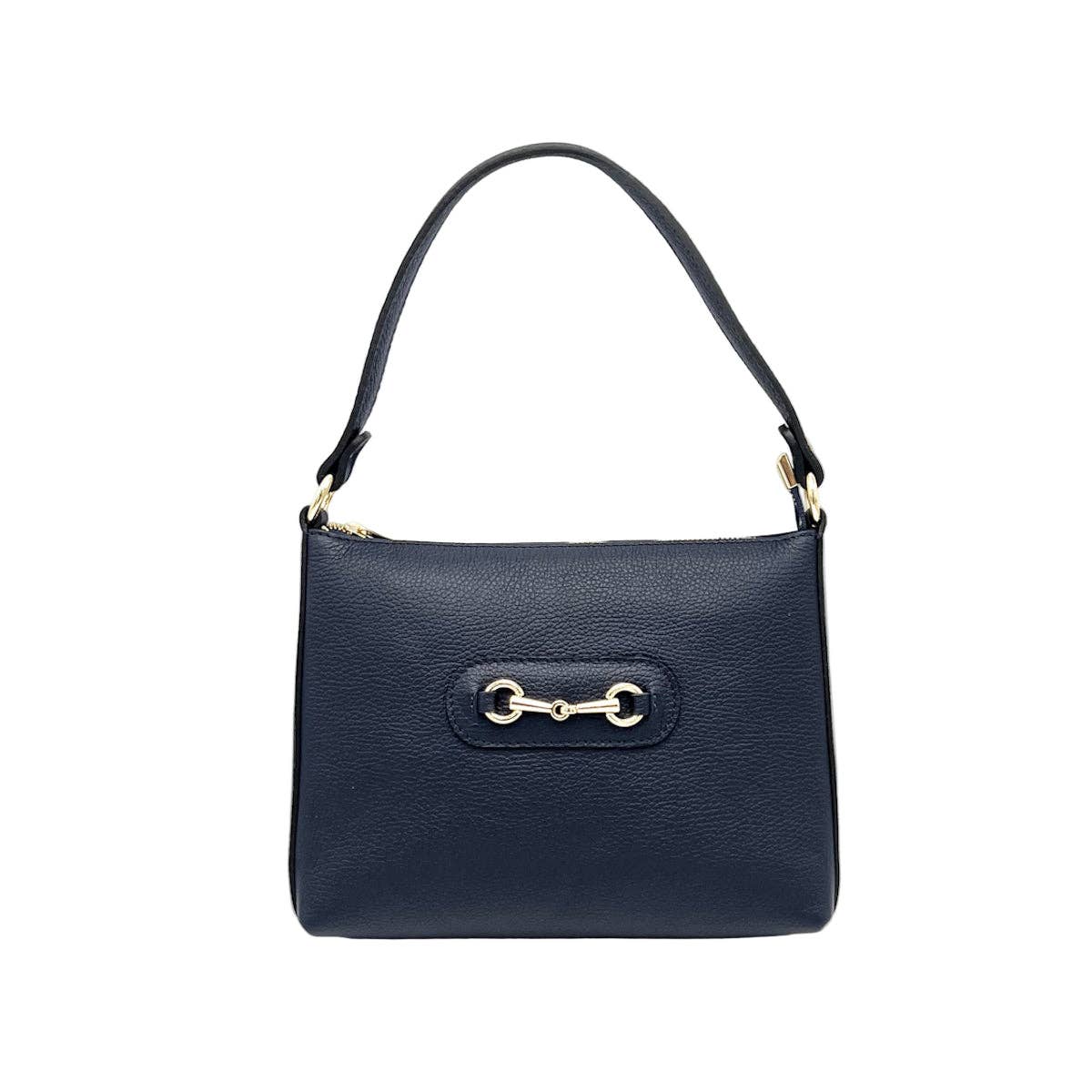 Genuine leather shoulder bag with crossbody strap, Made in Italy, art. 112660: Black