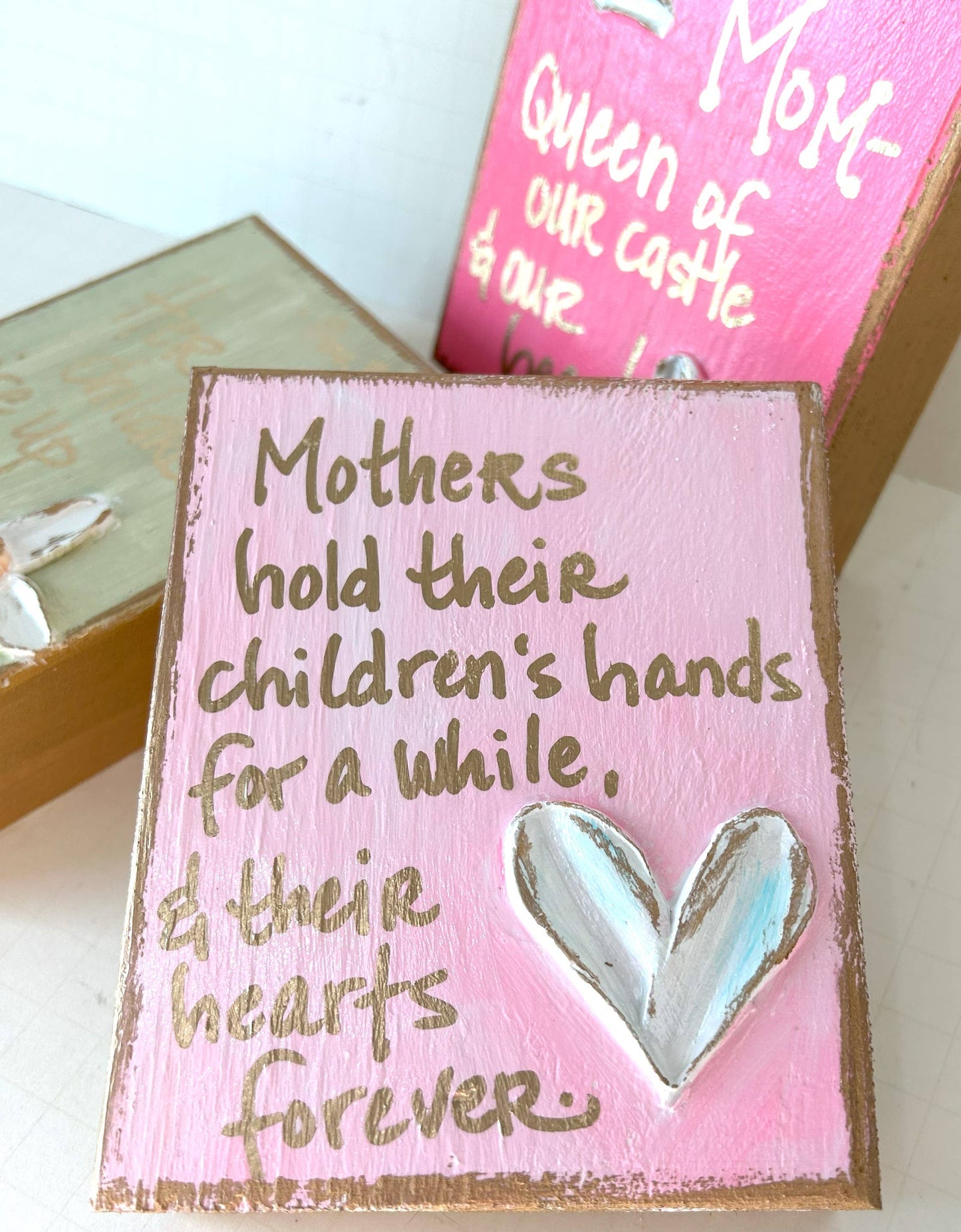 Mother's day gift block |  Cross  Crown  Heart  Love: Cross "Her children call..."