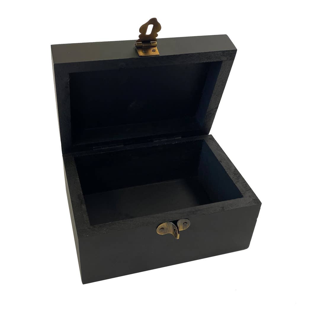 4-3/4" Black Gloss Antiqued Wood Trunk Trinket Box