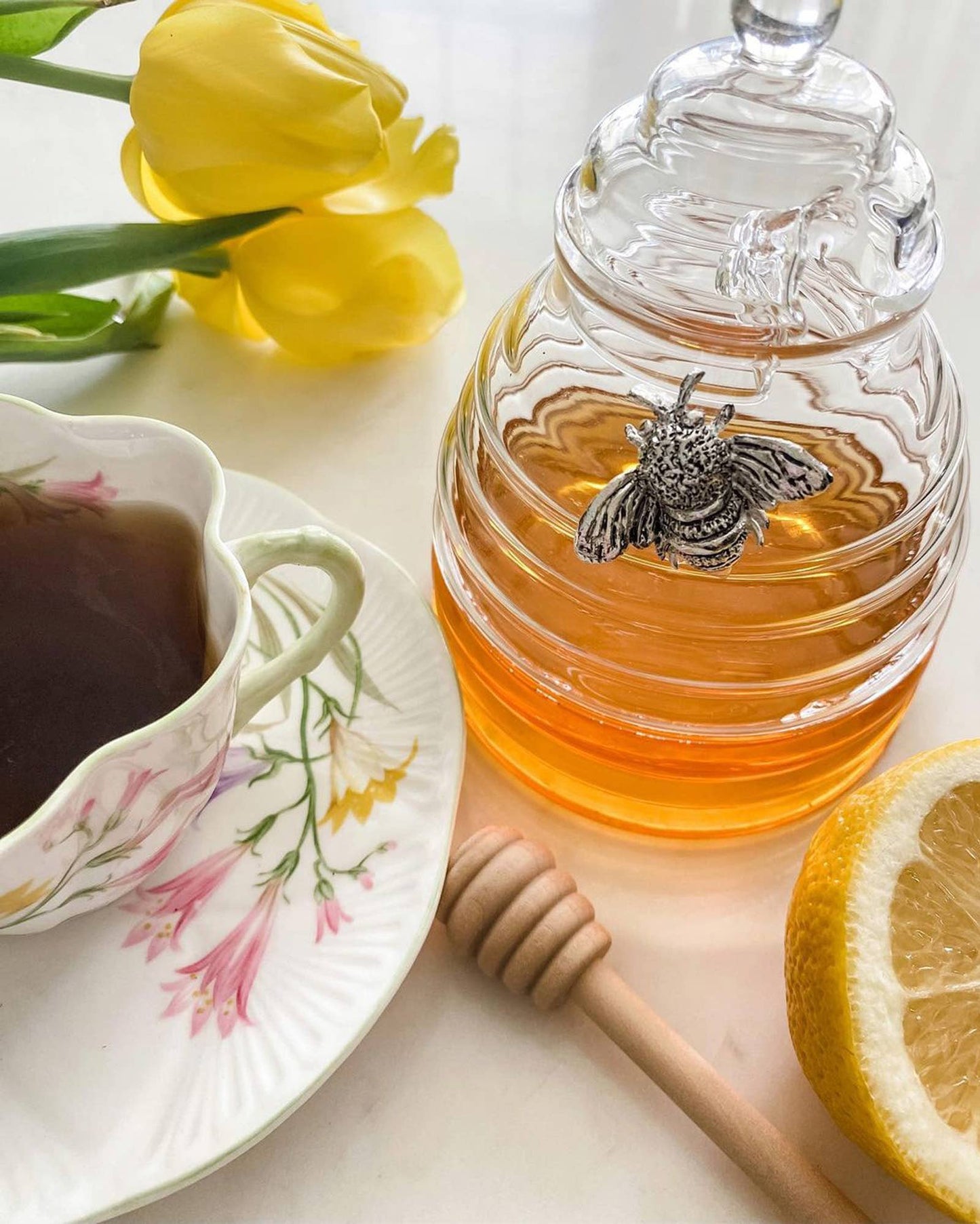 Silver Bee Honey Jar / Pot with Dipper
