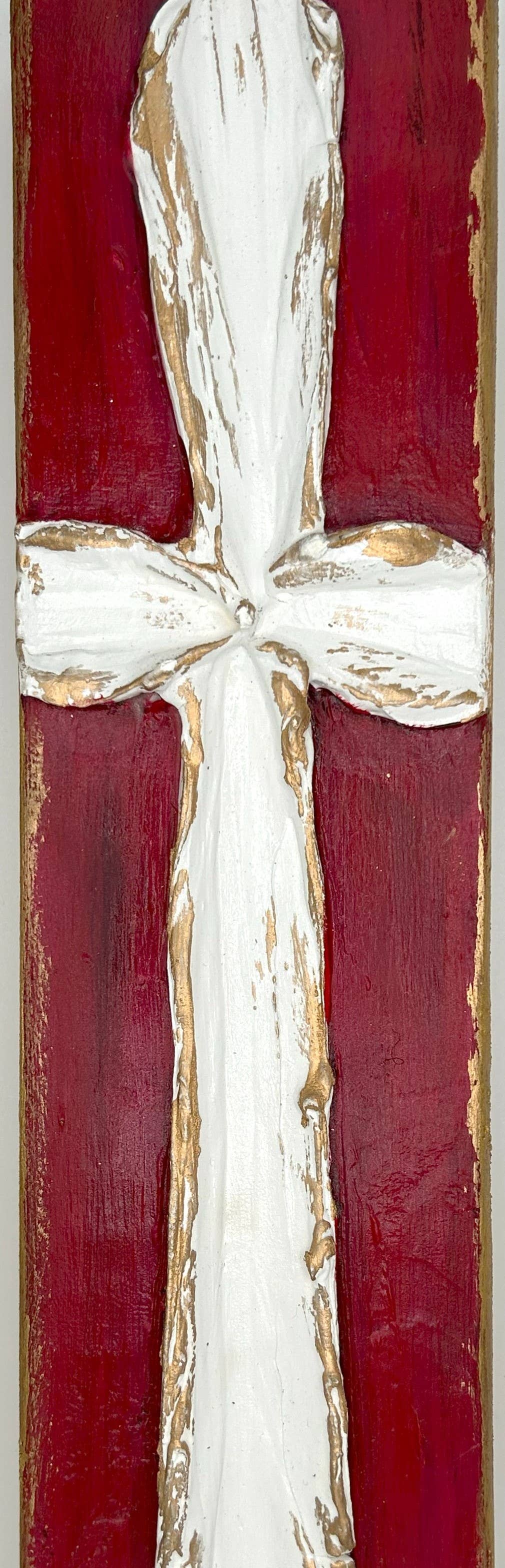 Traditional Cross handmade textured wood block: Sage background